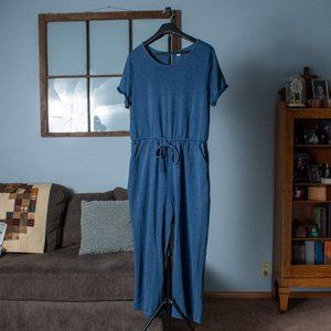 Queen Blue Short Sleeve Jersey Jumpsuit with Drawstring